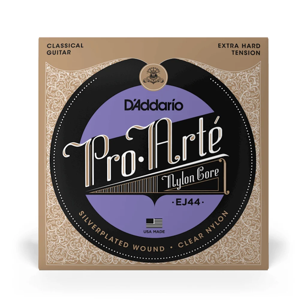 Empaque frontal de las cuerdas D'Addario EJ44 Pro-Arté Nylon en tensión extra alta para guitarra clásica.