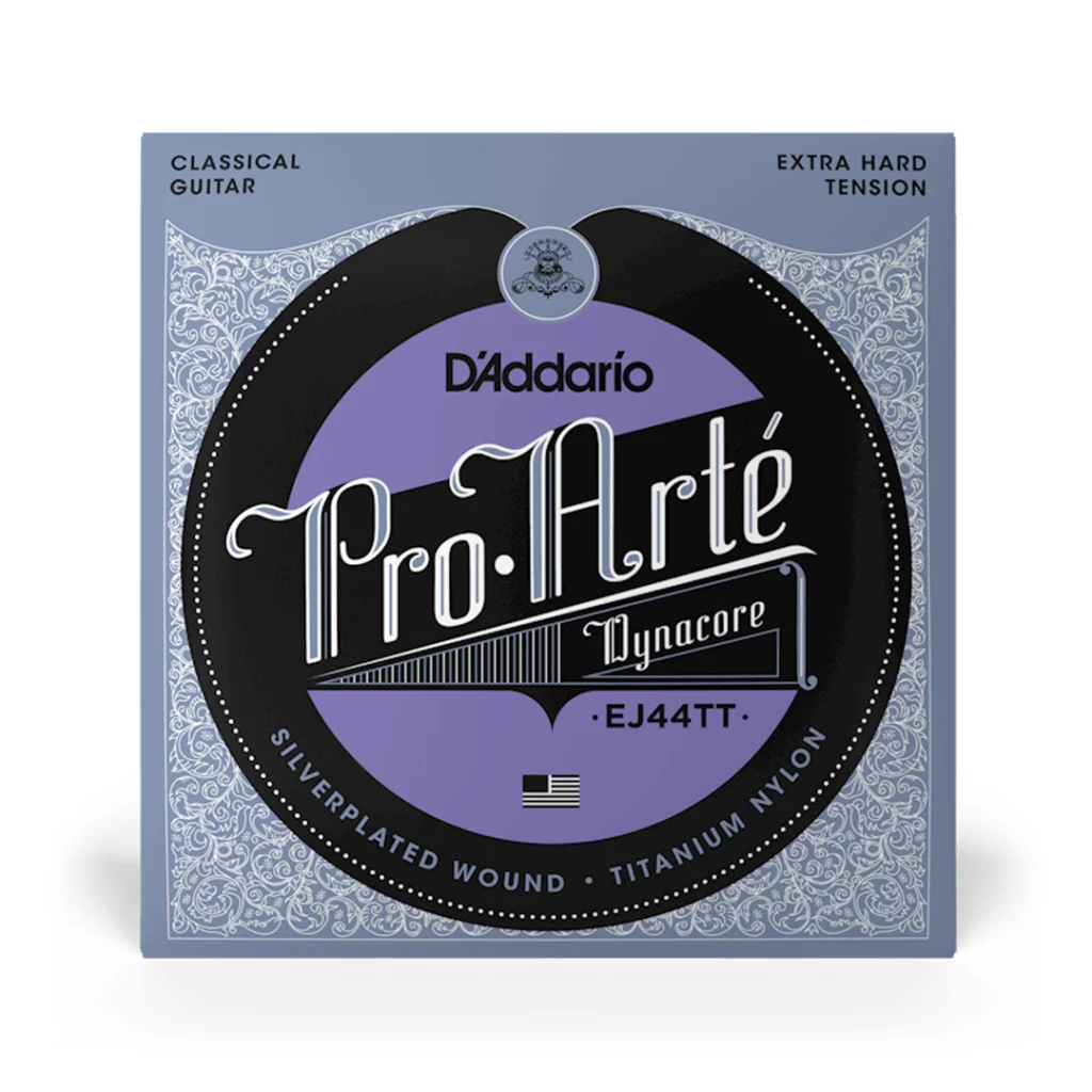 Empaque frontal de las cuerdas D'Addario EJ44TT Pro-Arté Dynacore Titanium en tensión extra alta para guitarra clásica.