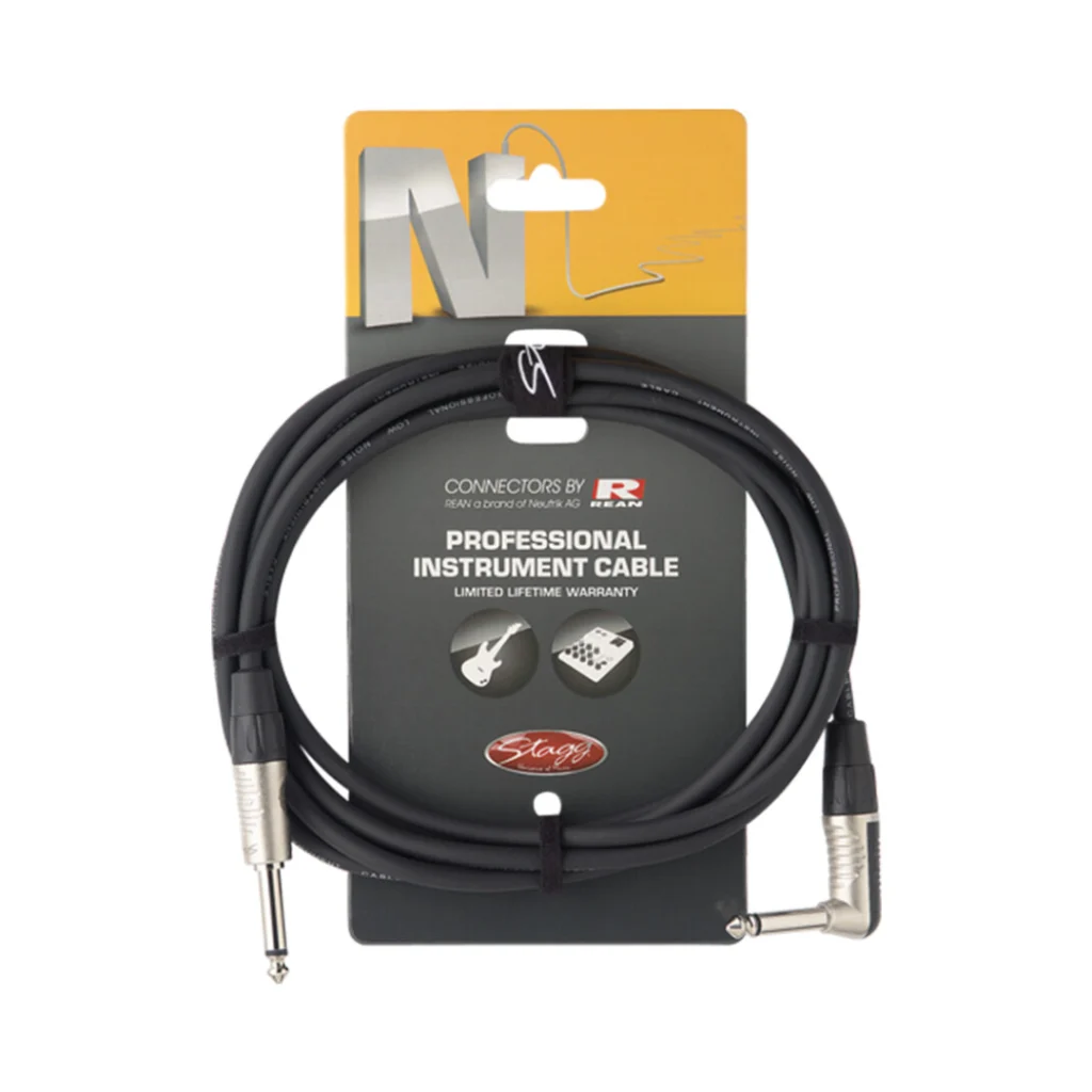 Cable profesional para instrumento Stagg NGC3PLR de 3 metros con empaque original y conectores REAN by Neutrik.