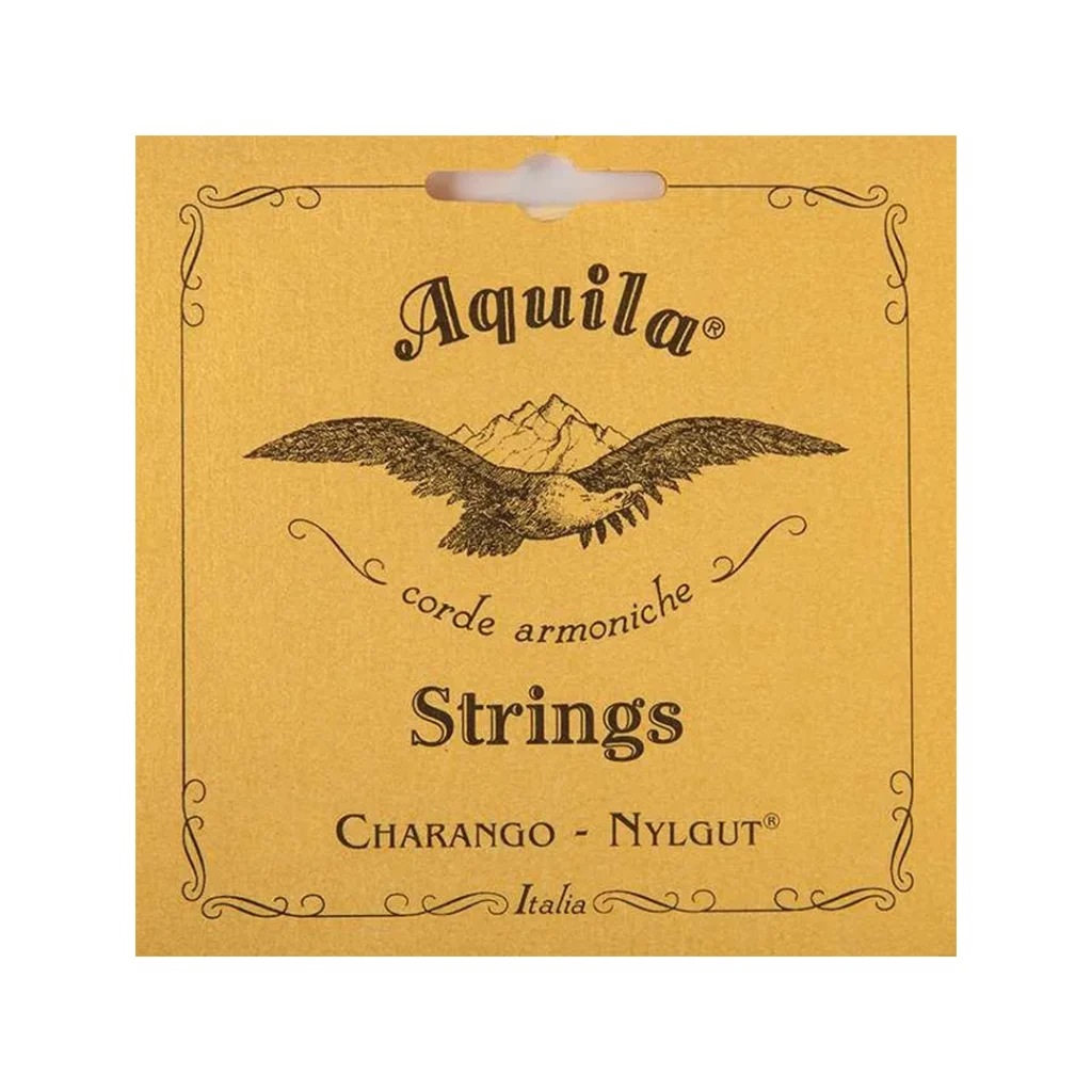 Empaque frontal amarillo de cuerdas para charango Aquila 1CH de la serie Classic Nylgut fabricadas en Italia.