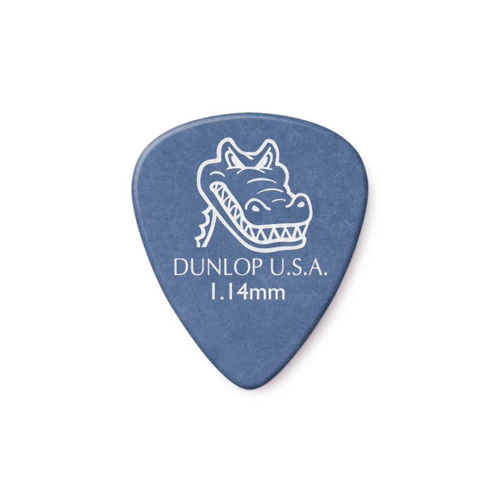 Vista frontal de plumilla Jim Dunlop Gator Grip azul. Muestra superficie mate