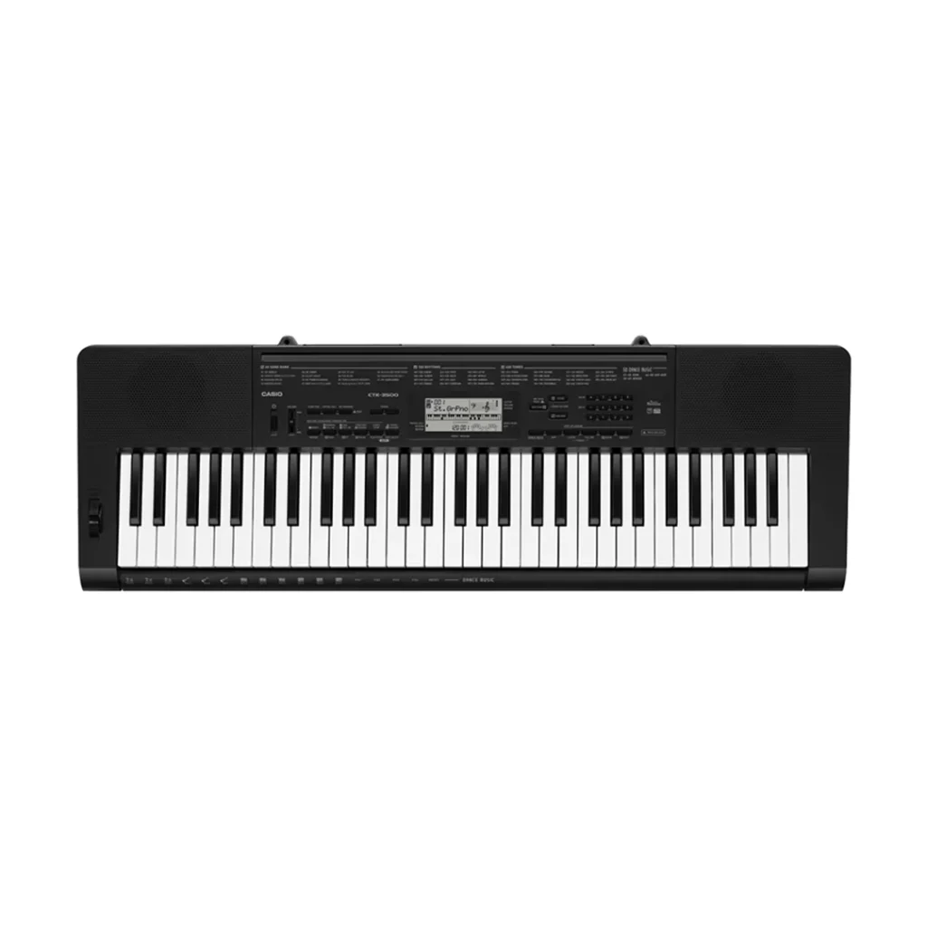 Vista cenital de teclado Casio CTK-3500. Muestra 61 teclas